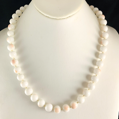 #ad VTG CROWN TRIFARI Signed Simulated Angel Skin Coral Glass Beaded Necklace 21quot; $59.99