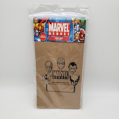 #ad MARVEL HEROES Brown Paper Lunch Bags 15 Bags Spiderman Wolverine iron Man NEW $7.95