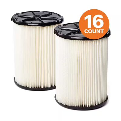 #ad RIDGID Pleated Paper Wet Dry Vac Cartridge Filter 5 Gallon 16 Pack $285.85