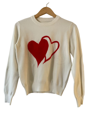 #ad AND Womens Heart Crew Pullover Sweater Size XS Ivory Design Based Seoul Korea $22.49