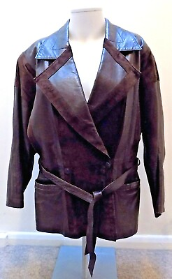 #ad Women#x27;s Brown Leather Jacket Vintage Reginapary Paris Batwing Size 12 1980s GBP 39.91