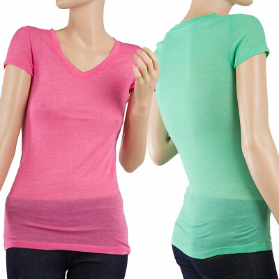 #ad Women#x27;s Basic V NECK Short Sleeve T shirt Stretch Very Thin Tee 16 color 8598 $10.49