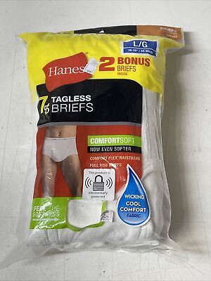 #ad Men#x27;s Tagless White Briefs LARGE 36 38 7 pack Comfort Flex NEW in Package $16.99