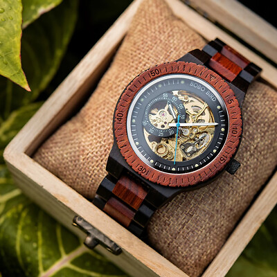 #ad Men#x27;s wooden Mechanical watch Men wristwatch automatic wood watch men analog $79.91