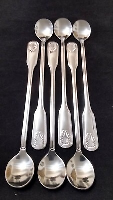 #ad 6 Iced Tea Spoons Stainless Steel Long Handle Ice Tea Coffee 8 1 4quot; Heavy Spoon $9.99