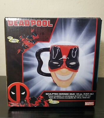 #ad Marvel Comics Deadpool Pulled Up Mask Sculpted Head Ceramic Mug Red $11.99