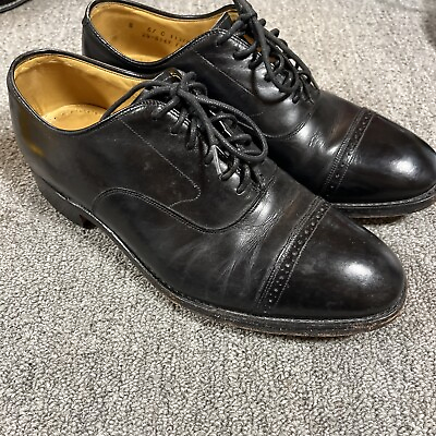 #ad Johnston Murphy 8 E Black Aristocraft Cap Toe Lace Oxford Leather Shoe Vintage $29.95