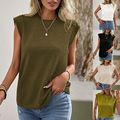 #ad Womens Short Sleeve Solid Casual T Shirt Blouse Crew Neck Summer Tank Tops Vest $18.09
