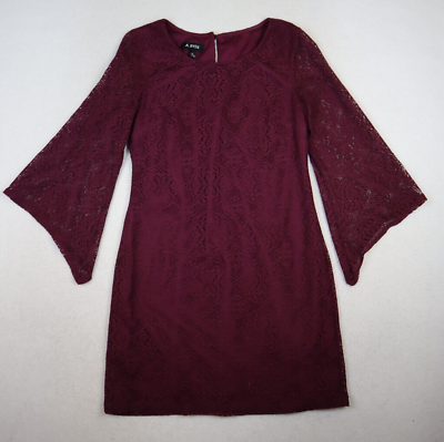 #ad A. BYER WOMEN#x27;S MAROON WINE PURPLE LACE DRESS FLARED BELL SLEEVES SIZE M $10.79