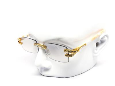 #ad Mens Sunglasses Hip Hop Quavo Migos Rimless Diamond SQUARE Frame Clear Lens Gold $14.99