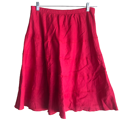 #ad Soft Surroundings Womens 100% Linen Skirt Size M 31 35quot; Elastic Waist Red Tiered $34.99