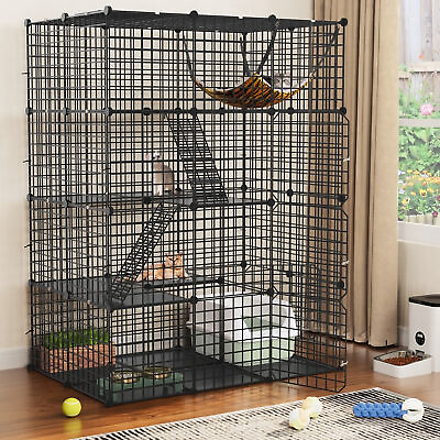 #ad 4 Tier Large Cat Cage Enclosure Metal Wire Kennel DIY Playpen Catio with HammoYT $61.79