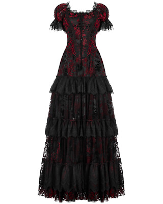 #ad Punk Rave Dark Decadence Flocked Lace Gothic Wedding Dress Black amp; Red GBP 169.99