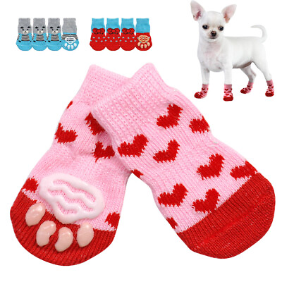 #ad 4pcs Non Slip Dog Socks Knitted Pet Puppy Shoes Paw Print for Small Dogs✔ $2.48