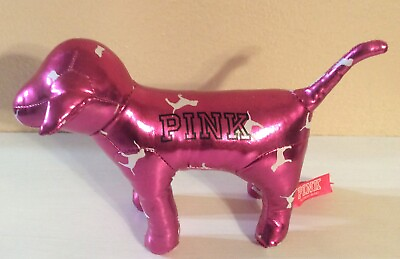 #ad Victorias Secret Pink Metallic Dog With White 7” Dogs On It $9.50