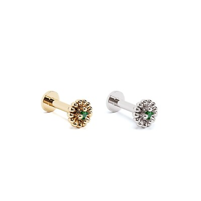 #ad 14K REAL Solid Gold Emerald Tiny Floral Stud Helix Tragus Cartilage Earring 16G $109.00