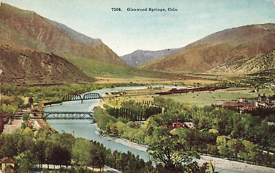 #ad Postcard Aerial View Glenwood Springs Colorado Circa 1907 River Bridges Mountain $3.32