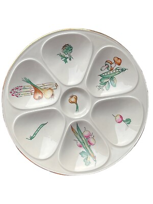 #ad Vtg Oyster Plate Fireproof Porcelain L Lourioux “Le Faune”France 9” Cottagecore $67.50