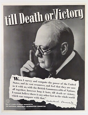 #ad TILL DEATH OR VICTORY original U.S. WWII propaganda poster Churchill c. 1942 $4750.00