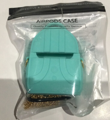 #ad Pompom Keychain Airpods Protective Case Cute Silicone Case Teal $14.87