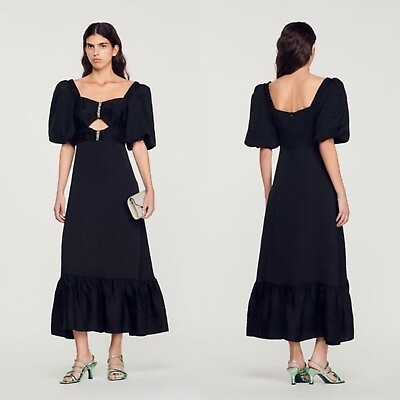 #ad NWT SANDRO Falbala Crystal Embellish Midi Dress Black size 34. Retail $580 $160.00