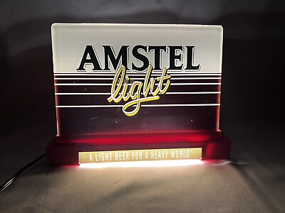 #ad 1995 Amstel quot;Light Beer for a Heavy Worldquot; Edge lit plastic Light Backbar Sign $49.99