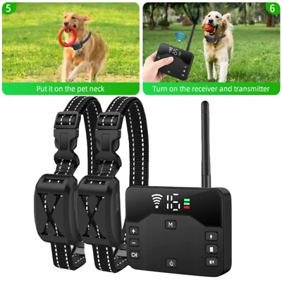 #ad 2 Pet Dog Wireless Electric Fence Containment System Training Collar Shock US HO $72.79