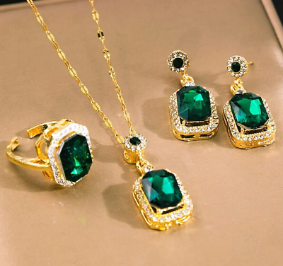 #ad Lab Created Emerald Women#x27;s Special Jewelry Set 925 Sterling Silver Emerald Cut $272.99