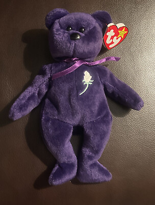 #ad Ty Beanie Baby Purple PRINCESS DIANA Bear 1997 2nd Generation PE Pellets w case $15.00