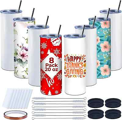 #ad 8pack 20 Oz Sublimation Blank White Skinny Stainless Steel Insulated Tumblers $41.99