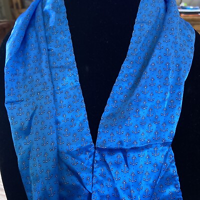 #ad Beautiful Blue Silky Scarf With Anchor Print Nautical Beach Seaside Boating $12.00