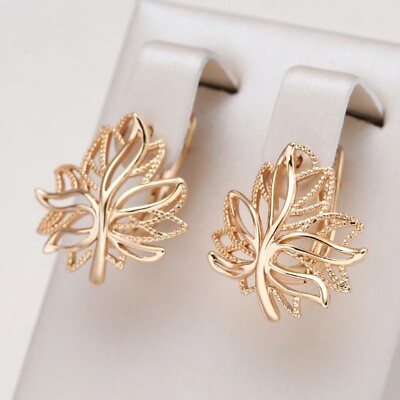 #ad Leaf Glossy Drop Earrings For Women 14K 585 Rose Gold Wedding gift jewelry $13.99