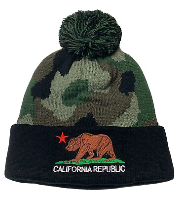 #ad NEW CAMO CALI CA CALIFORNIA REPUBLIC FLAG BEAR POM BEANIE KNIT WATCH CAP SKI HAT $8.99