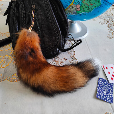 #ad 35cm 14quot; Real Red Fox Fur Tail Keychain Bag Purse Pendant Party Cosplay Toys $10.44
