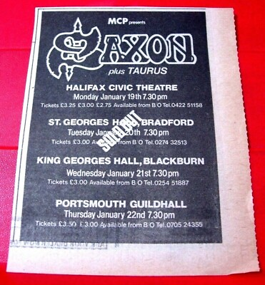 #ad Saxon Taurus UK Tour Vintage ORIGINAL 1981 Press Magazine ADVERT 5.5quot;x 4.5quot;Metal GBP 1.99