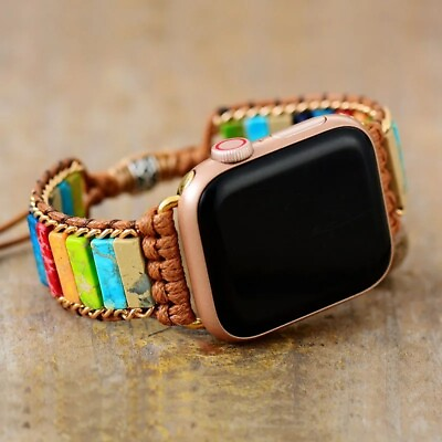 #ad Natural Chakra Stone Beaded Strap Watch Band for 38 40mm Apple iWatch Gift $15.90