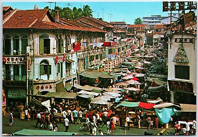 #ad VINTAGE CONTINENTAL SIZE POSTCARD BUSY MARKET SCENE IN 1960s SINGAPORE $13.99