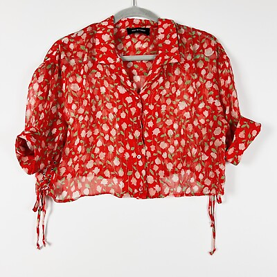 #ad The Kooples Rosa Rosa Floral Flower Print Chiffon Cropped Blouse Shirt Top $31.50