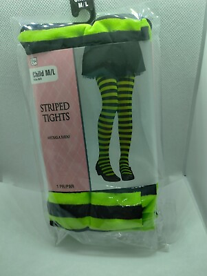 #ad Child M L to 85 lbs. Age 6 Striped Green and Black Costume Tights ONE PAIR $4.99