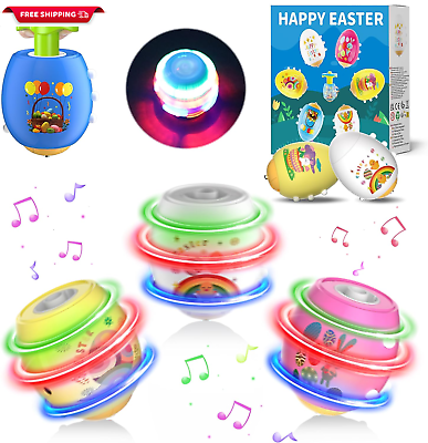 #ad 6 PCS Easter Eggs Light up Flashing Spinning Tops for Kids Easter Egg Spin Toys $47.88