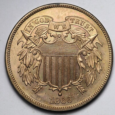 #ad 1866 Two 2 Cent Piece BU UNCIRCULATED MS E740 RPK $457.59
