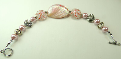 #ad Statement Pink Shell Bracelet with Lampwork Starfish amp; Pink Pearl Handmade $38.00