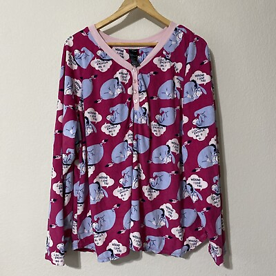 #ad Disney Pink Velour PJ Top Womens 3X Long Sleeve Eeyore Winnie Pooh Sleepwear $12.70