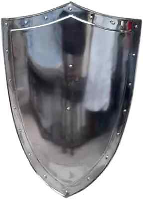 #ad Medieval Templar Heater Shield 18G Steel LARP Reenactment Silver Cosplay Shield $89.10
