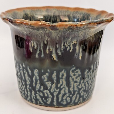 #ad DK CLAY Pottery Handmade Vase Planter Sanford NC Layered Glaze Signed $27.99