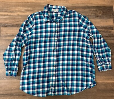 #ad Woman Within Women#x27;s Flannel Shirt Plus L 18 20 Plaid 100% Cotton Long Sleeve $14.90