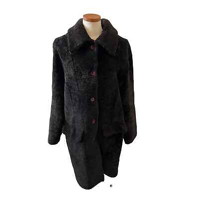 #ad Genuine Shearling Fur Mid Length Coat Black XL $125.00