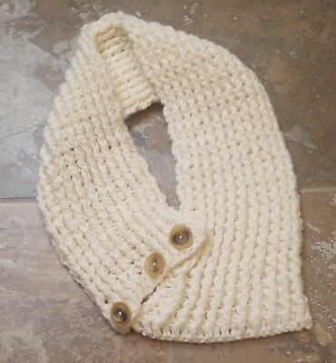 #ad Womens Knit Collar Snood White with Buttons One Size Warm Winter Scarf $5.99