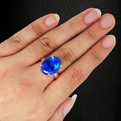 #ad 8 Ct Natural Lustrous Blue Tanzanite 925 Sterling Silver Charm Ring For Unisex $69.29