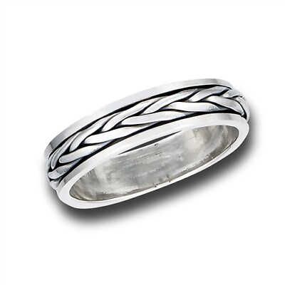 #ad Sterling Silver Weaved Texture Spinner Ring $26.24